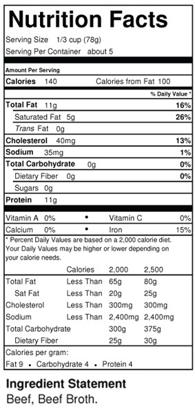 simply serve pureed beef nutrition facts