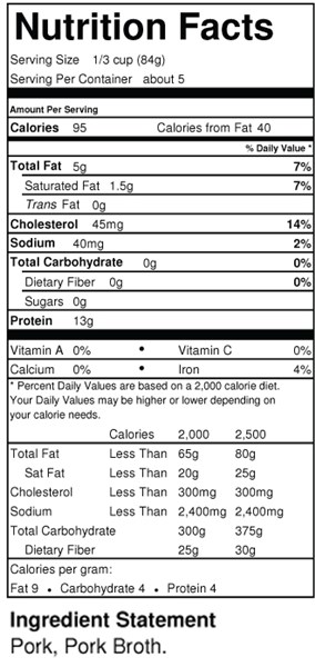 simply serve pureed pork nutrition facts