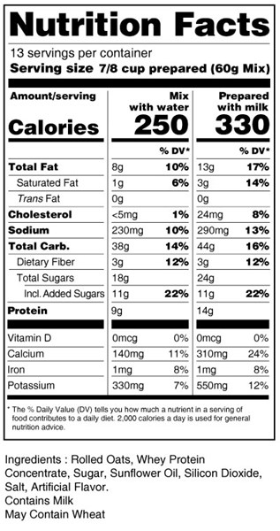 bernard high protein oatmeal nutrition facts