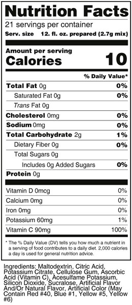 calorie control raspberry kiwi drink mix nutrition facts