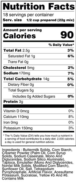 calorie control tapioca pudding mix nutrition facts
