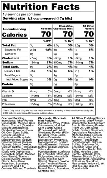 calorie control banana pudding mix nutrition facts