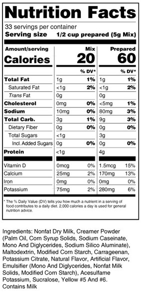 calorie control custard mix nutrition facts