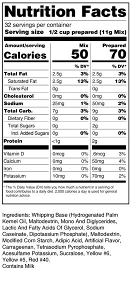 calorie control peach mousse mix nutrition facts