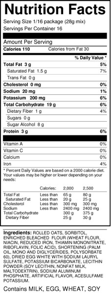 bernard oatmeal cookie mix nutrition facts