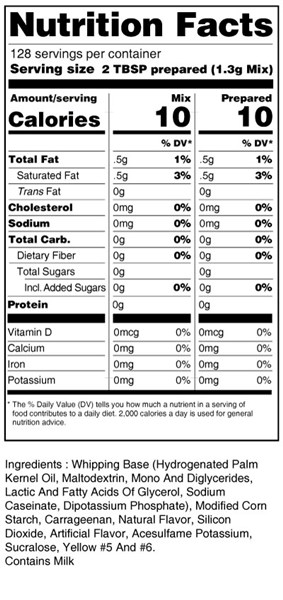 calorie control whipped topping mix nutrition facts