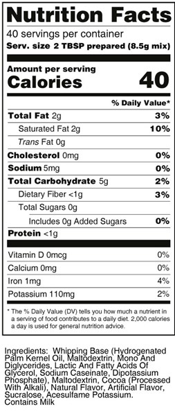 calorie control chocolate whipped frosting nutrition facts