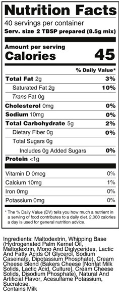 calorie control cream cheese whipped frosting nutrition facts