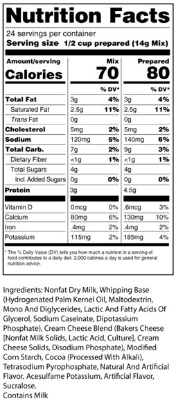 calorie control chocolate cheesecake mix nutrition facts