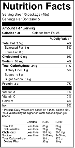 Sweet 'N Low Banana Cake Mix Nutrition Facts