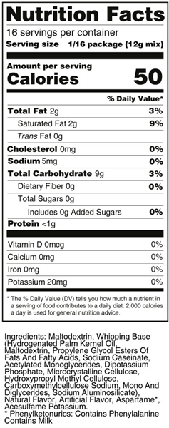 Sweet 'N Low White Frosting Mix Nutrition Facts