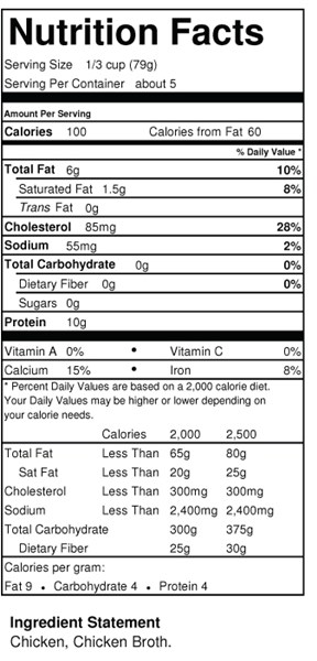 Simply serve pureed chicken nutrition facts