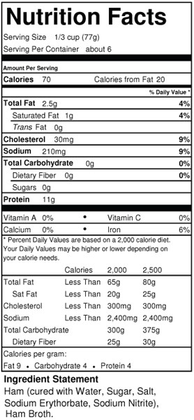 simply serve pureed ham nutrition facts