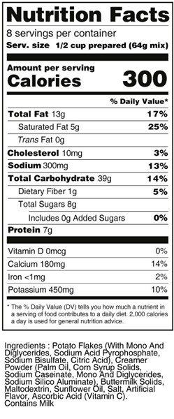 bernard high protein mashed potatoes nutrition facts