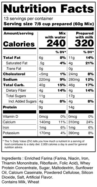 bernard high protein farina mix nutrition facts