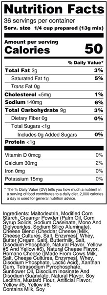 bernard low sodium cheese sauce mix nutritional facts