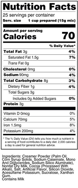 Calorie Control Hot Cocoa mix nutrition facts