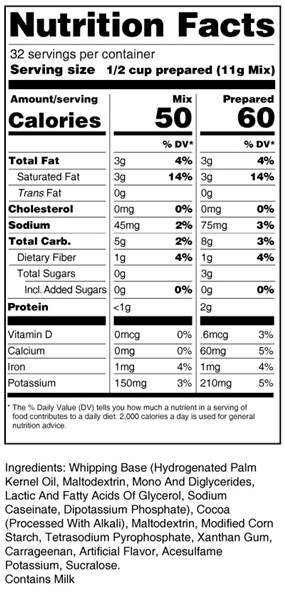 calorie control chocolate mousse mix nutrition facts