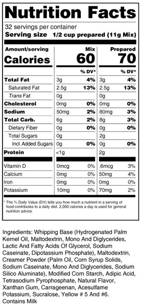 calorie control key lime mousse mix nutrition facts