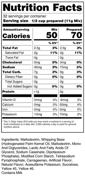 calorie control french vanilla mousse mix nutrition facts