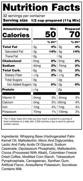 calorie control mocha cappucino mousse mix nutrition facts