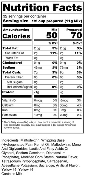 calorie control white chocolate mousse mix nutrition facts