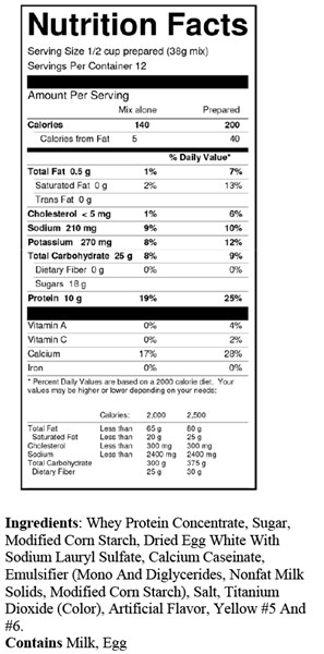 bernard high protein vanilla pudding mix nutrition facts