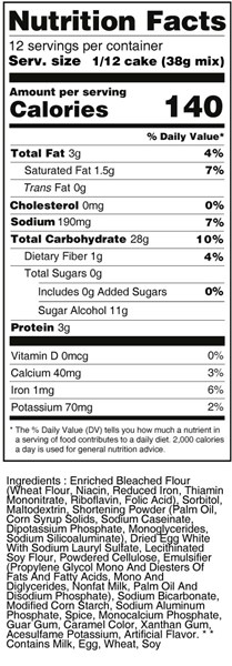 bernard dietary spice cake mix nutrition facts