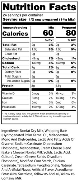 calorie control cheesecake mix nutrition facts