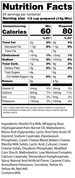 calorie control pumpkin cheesecake mix nutrition facts