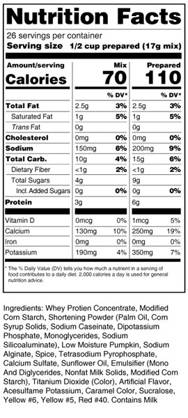 calorie control pumpkin pie filling nutrition facts