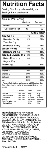 bernard hi-pro plus chocolate milk shake nutrition facts