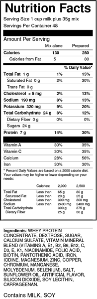 bernard hi-pro plus vanilla milkshake mix nutrition facts