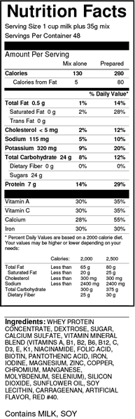 bernard hi-pro plus strawberry milkshake mix nutrition facts