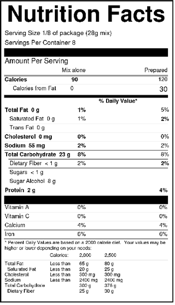 sans sucre milk chocolate brownie mix nutrition facts